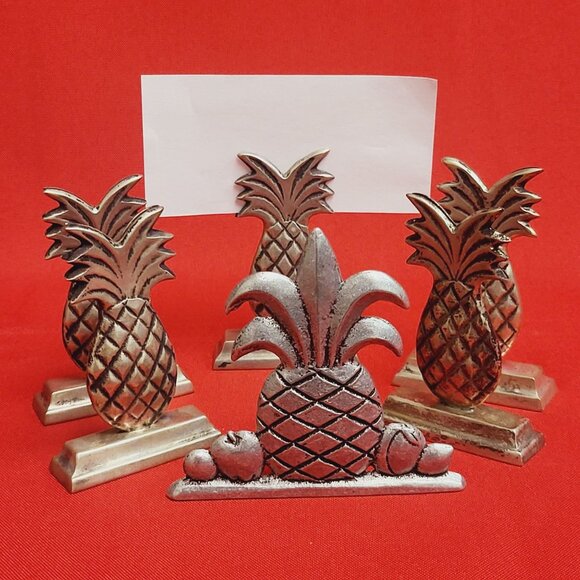 Vintage Antique Brass Pineapple Figure and Place Card Holders Set of 5 - Picture 1 of 13